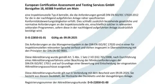 Our Group Company Has Obtained DAkkS 17020 Accreditation