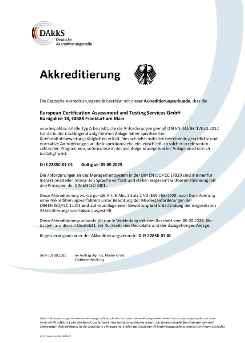 Our Group Company Has Obtained DAkkS 17020 Accreditation