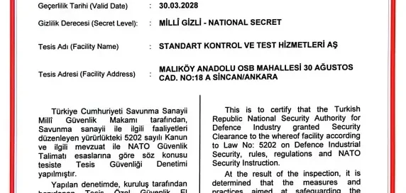 STEST Inc. Has Earned the National and NATO Facility Security Clearance Certificate