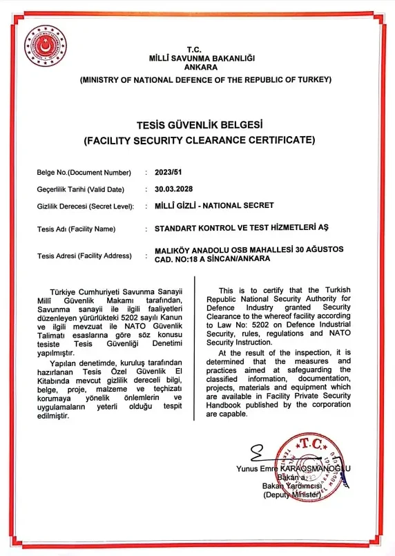 STEST Inc. Has Earned the National and NATO Facility Security Clearance Certificate